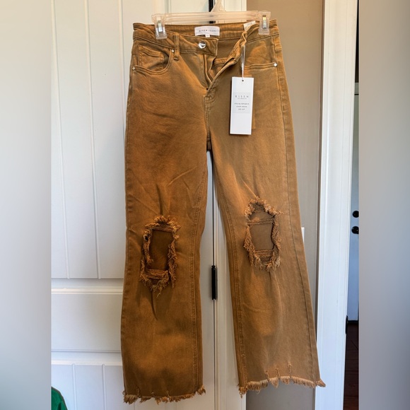 Risen Los Angeles Denim - Women’s Risen Distressed Caramel Brown cropped Jeans 5/27